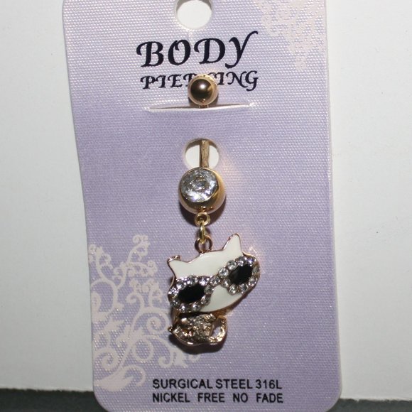 Cool Cat With Sunglasses Belly Ring Surgical Steel - Picture 1 of 3